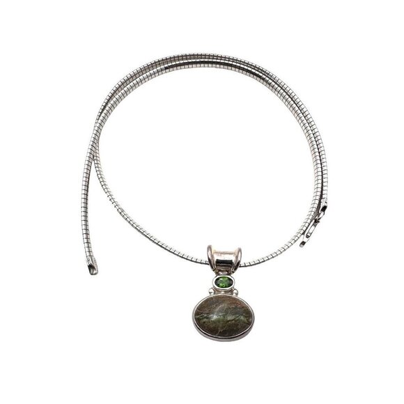 Sajen Womens Necklace Dark Green Brown Gemstone Pendant Sterling Silver Choker - Picture 4 of 5